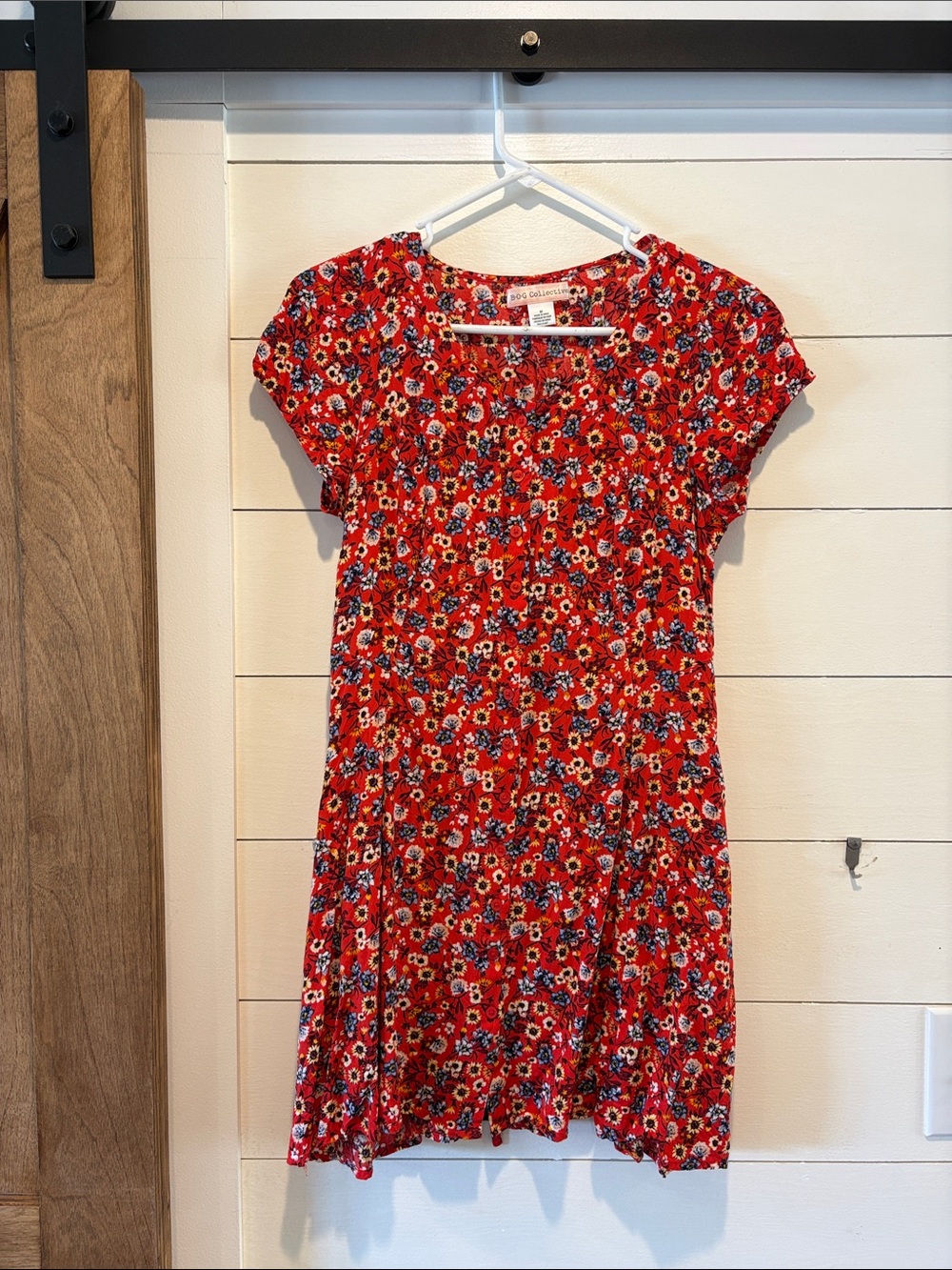 Red Floral Short-Sleeve Dress